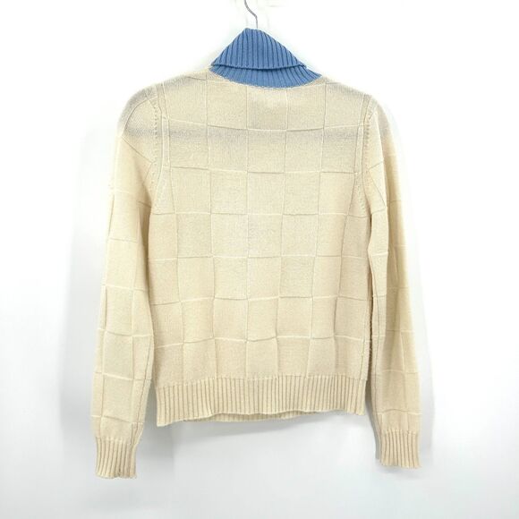 CHINTI & PARKER Cream Blue Square Knit Wool Cashmere Turtleneck Sweater Small - Picture 5 of 9